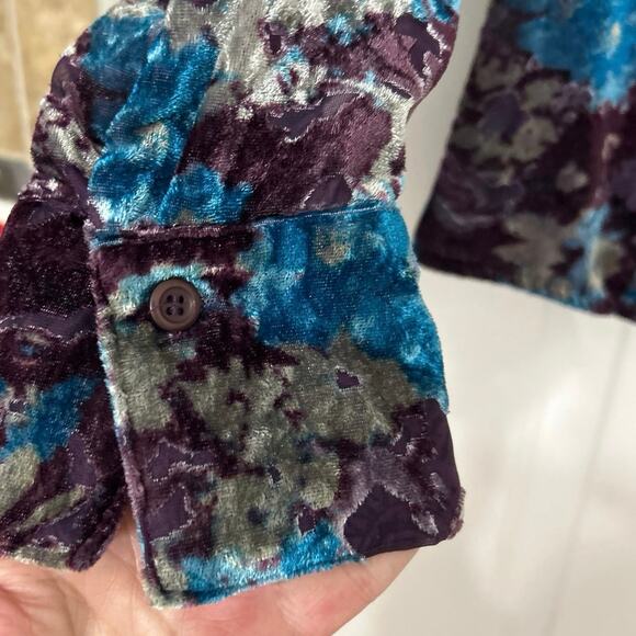 Velvet Floral Burnout Blouse Whimsigoth Boho Romantic Button Down Top Large - Picture 5 of 10